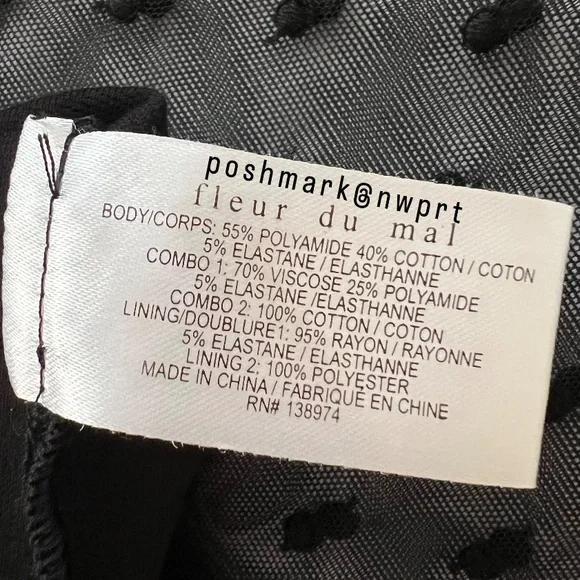 FLEUR DU MAL Polka Dot Tulle Mesh Collar Bodysuit Sheer Black White XS - Picture 7 of 14